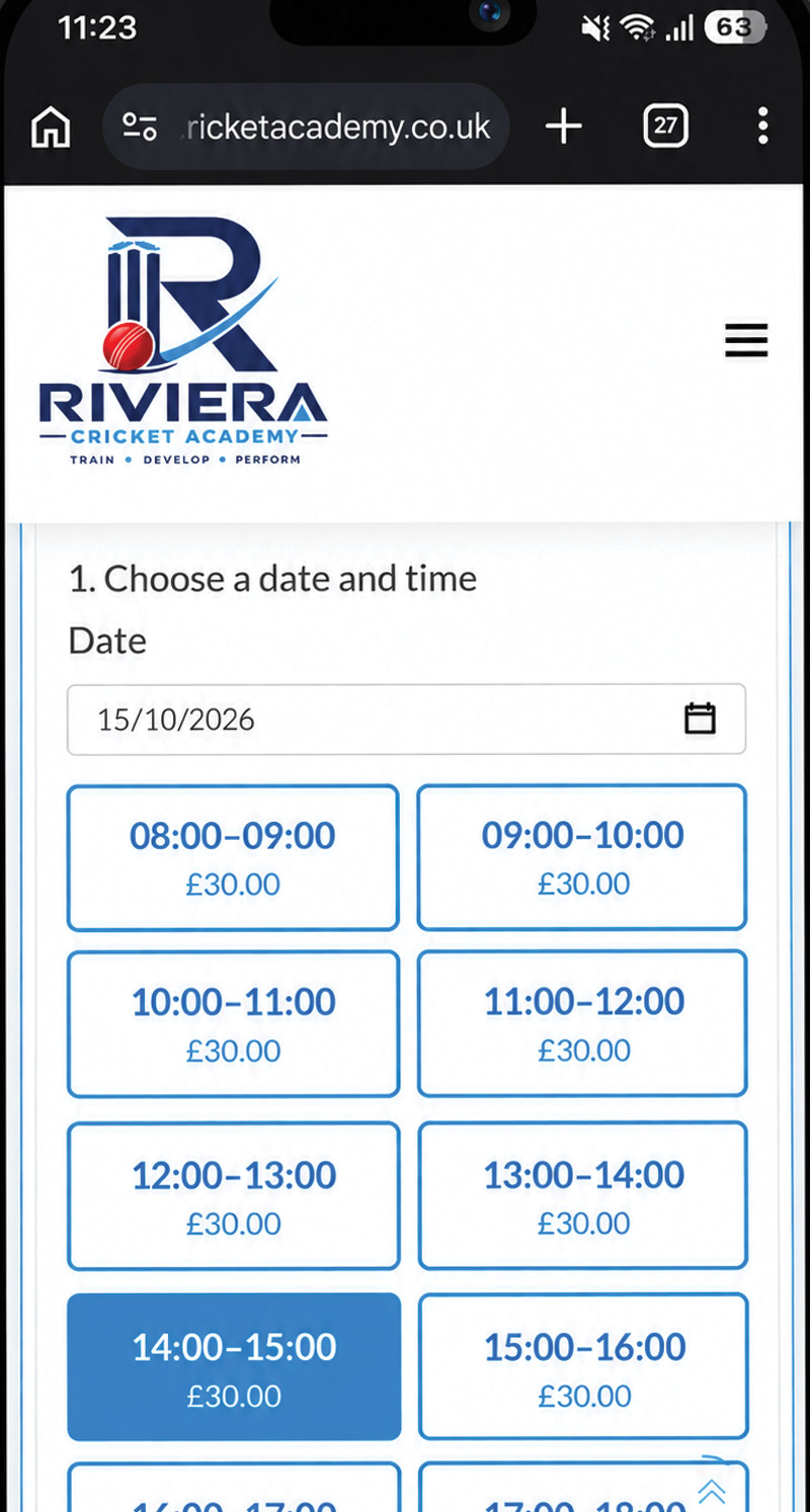 Riviera Cricket Academy mobile website